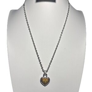 Diamond International Two Tone Silver & Gold Heart Pendant Chain Necklace‎ J-11N